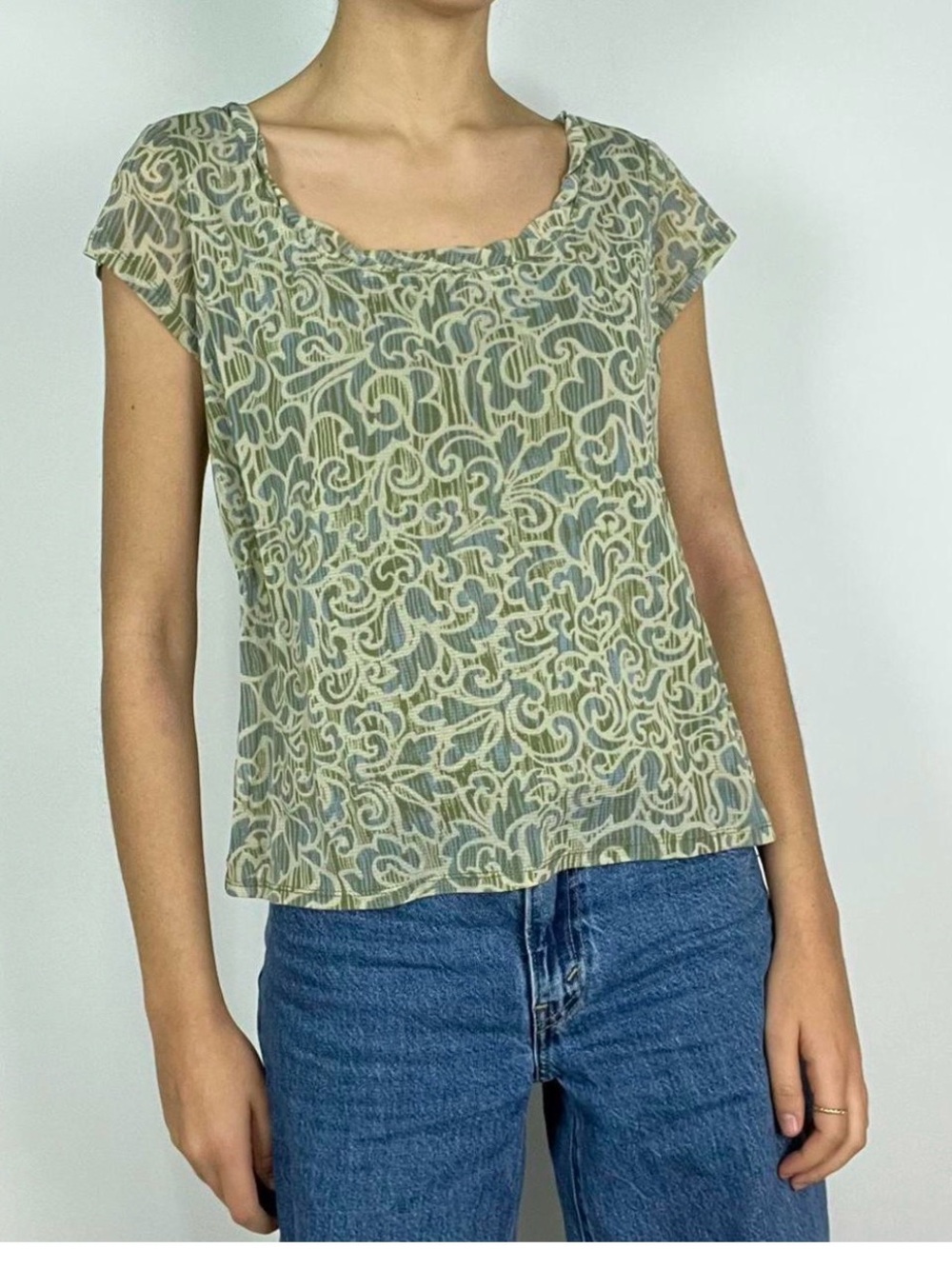 2 for $15 sale: Axcess Liz Claiborne layered mesh green blue paisley t-shirt